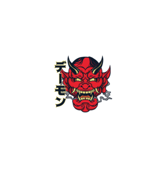 Mască demon chinez model alb pe tricou
