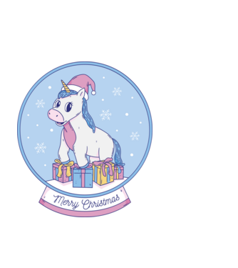 Glob de zăpadă drăguț, de Crăciun, cu Unicorn model negru pe tricou