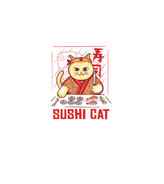 Pisică Sushi model negru pe tricou