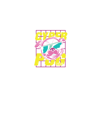 Mops Cyber Pug model albastru jeanși pe tricou