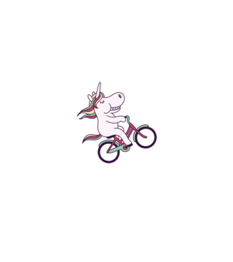 unicorn cu bicicletă model alb/roșu pe tricou