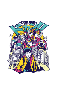 Anime Godzilla model alb pe tricou
