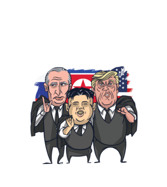 Trump, Putin, Kim - trei prieteni buni model alb pe tricou