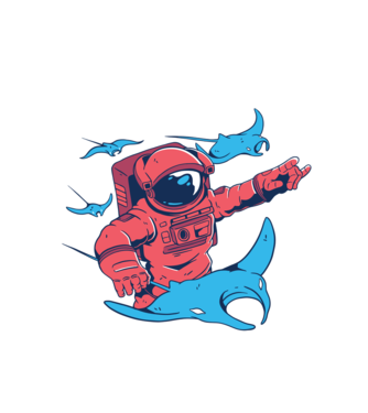 Diavol de mare gigant Astronaut model alb pe tricou
