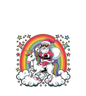 Moș Crăciun cool pe un unicorn model negru pe tricou