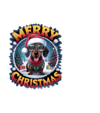 Merry Christmas Teckel model alb pe tricou