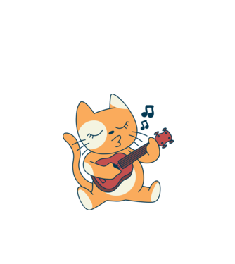 Pisică chitară Ukulele model alb pe tricou