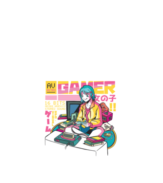Anime fată Gamer model negru pe tricou