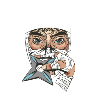 Cap de ninja model alb pe tricou