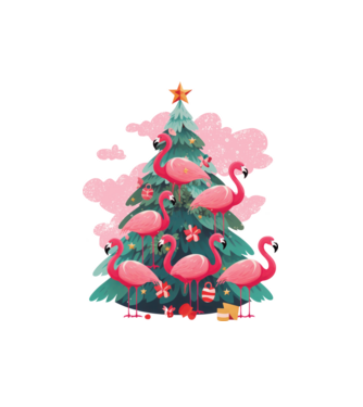 flamingo pom de Crăciun model alb pe tricou