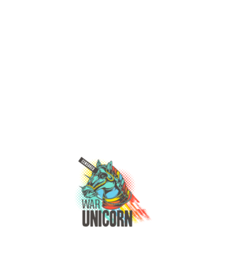 War Unicorn model alb pe tricou