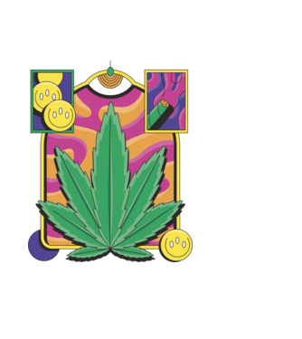 Hippy Cannabis model negru pe tricou
