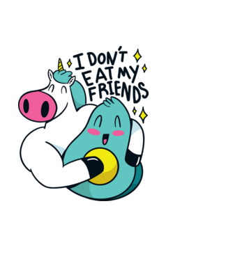 Unicorn Avocado Prietenie model negru pe tricou