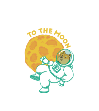 Dogecoin to the moon model alb pe tricou