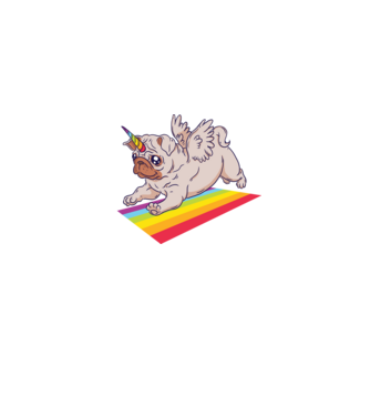 Pugicorn - mops unicorn model negru pe tricou