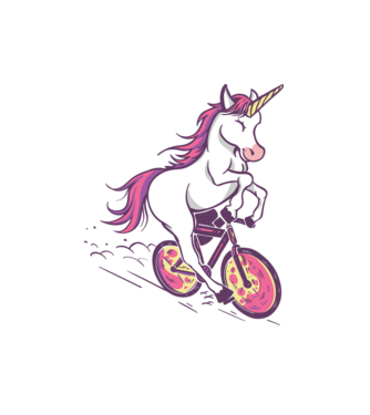 unicorn cu bicicletă model alb pe tricou