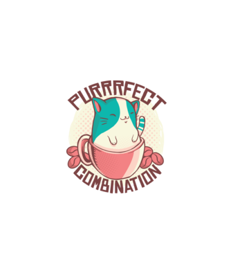 Purrrfect Combination Cafea cu pisică model alb pe tricou