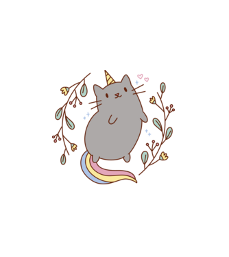 Pisică Unicorn model alb pe tricou