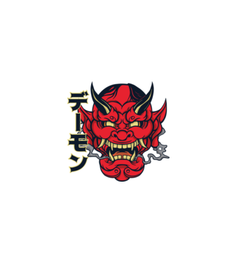 Mască demon chinez model alb pe tricou