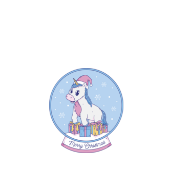 Glob de zăpadă drăguț, de Crăciun, cu Unicorn model negru pe tricou