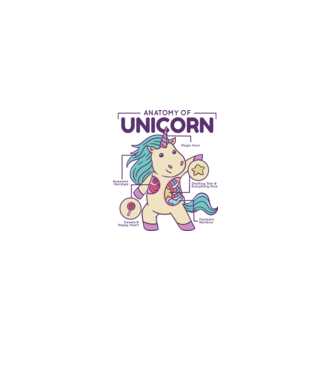 Unicorn Anatomie model alb pe tricou