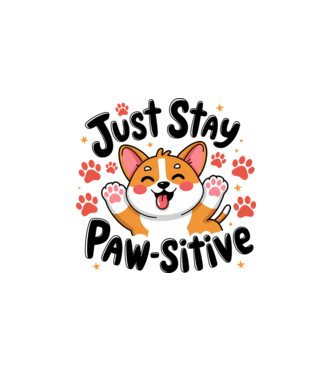 Just Stay Paw-sitive Alb model alb pe tricou
