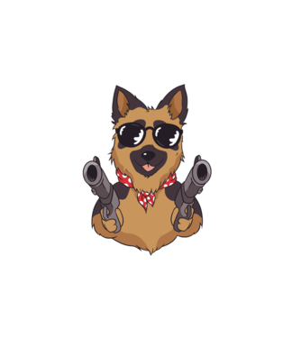 Pew Pew Pew Madafakas Ciobănesc german model alb pe tricou