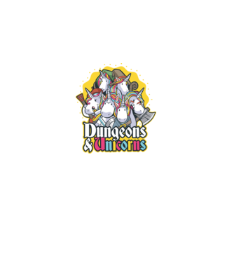 Dungeons and Unicorns model negru pe tricou