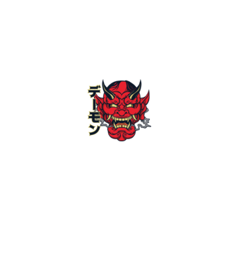 Mască demon chinez model alb pe tricou