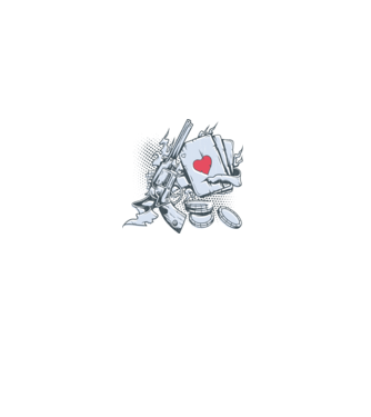 Gun with Cards model alb pe tricou