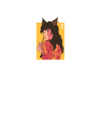 Pisică Fată Anime model albastru deschis pe tricou