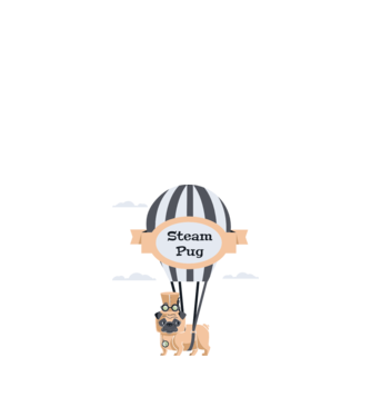 Steampug - mops model nisipiu pe tricou