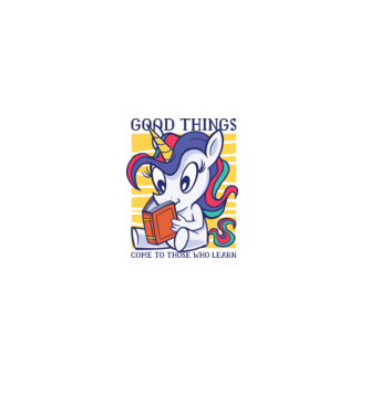 Student unicorn model alb pe tricou