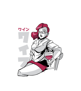 Anime fată cu vin model alb pe tricou