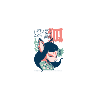 Kitsune Yokai Anime model alb pe tricou