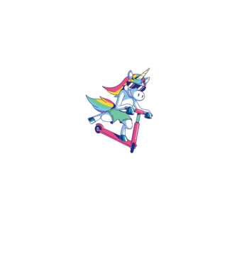 Unicorn cu trotinetă tricou amuzant model albastru jeanși pe tricou