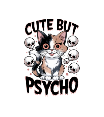 Cute, but Psycho pisică Alb model alb pe tricou