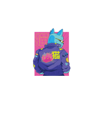 Pisică Cyberpunk model negru pe tricou