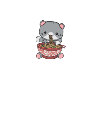 Pisică Kawaii Ramen model gri pe tricou