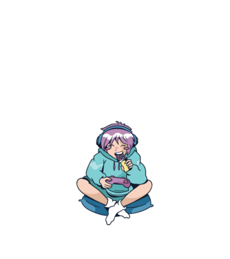 Anime Gamer Fată cu ciocolată model albastru închis pe tricou