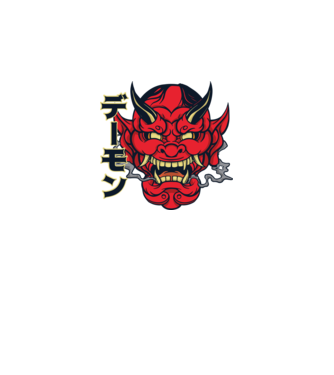 Mască demon chinez model alb pe tricou
