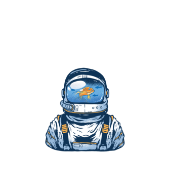 Peștișor auriu Astronaut model negru pe tricou
