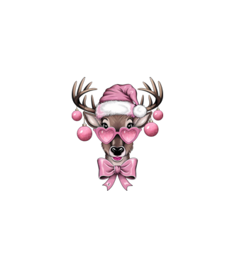 Pink Xmas Reindeer model alb pe tricou