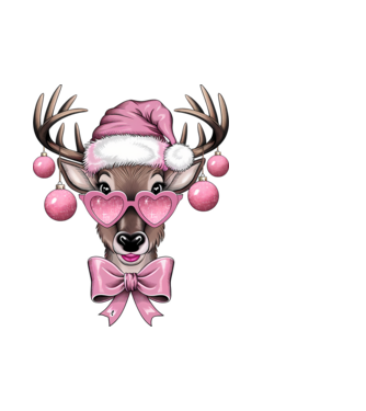 Pink Xmas Reindeer model alb pe tricou