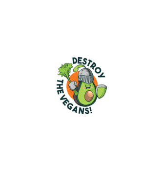 Destroy the Vegans - tricou amuzant războinic Avocado model alb/roșu pe tricou