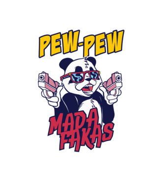 Pew Pew Pew Madafakas Panda model alb pe tricou
