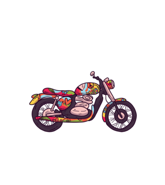 Motociclist Hippi model negru pe tricou