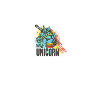War Unicorn model alb pe tricou