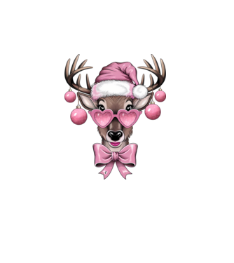 Pink Xmas Reindeer model alb pe tricou