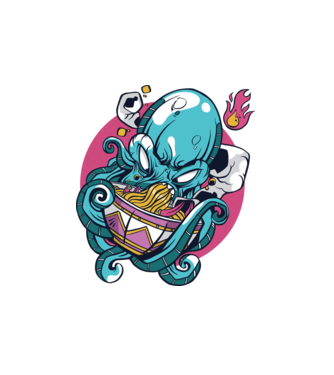 Octopus Ramen model alb pe tricou